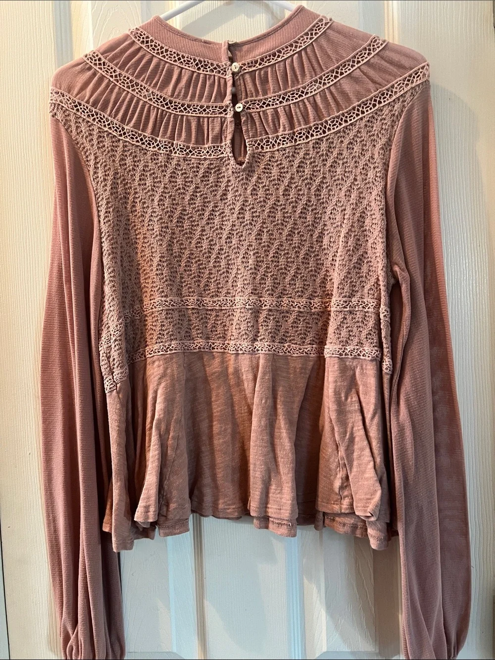 Free People Lace & Crochet Peplum Long-Sleeve Top - Dusty Rose